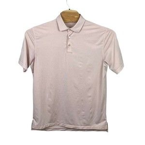 Peter Millar Mens Peach White‎ Striped Collared Short Sleeve Polo Shirt Large
